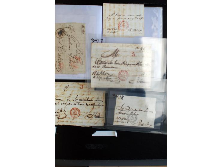 1841/56, ca. 80 Briefe von bzw. nach Cuba, dabei viele verschiedene Orte, diverse Tax und Neben-Stempel mit besseren, meist g