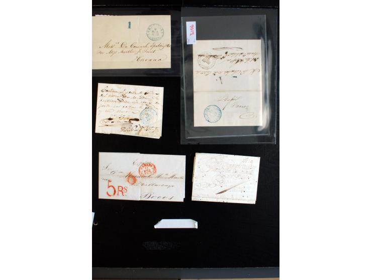 1841/56, ca. 80 Briefe von bzw. nach Cuba, dabei viele verschiedene Orte, diverse Tax und Neben-Stempel mit besseren, meist g
