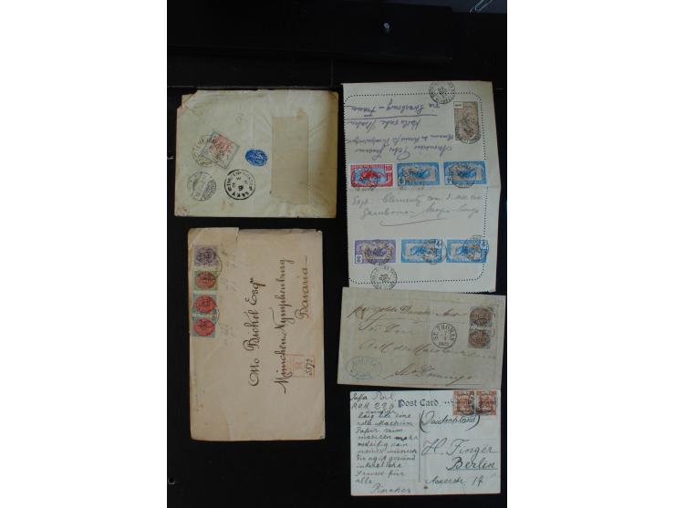 1870/1940 (ca.), interessanter Posten Briefe, Karten und Ganzsachen, dabei Reco, Luftpost, Scadta, Französische Kolonien etc.