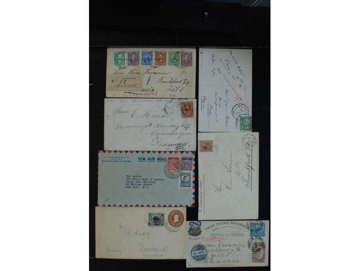 1870/1940 (ca.), interessanter Posten Briefe, Karten und Ganzsachen, dabei Reco, Luftpost, Scadta, Französische Kolonien etc.