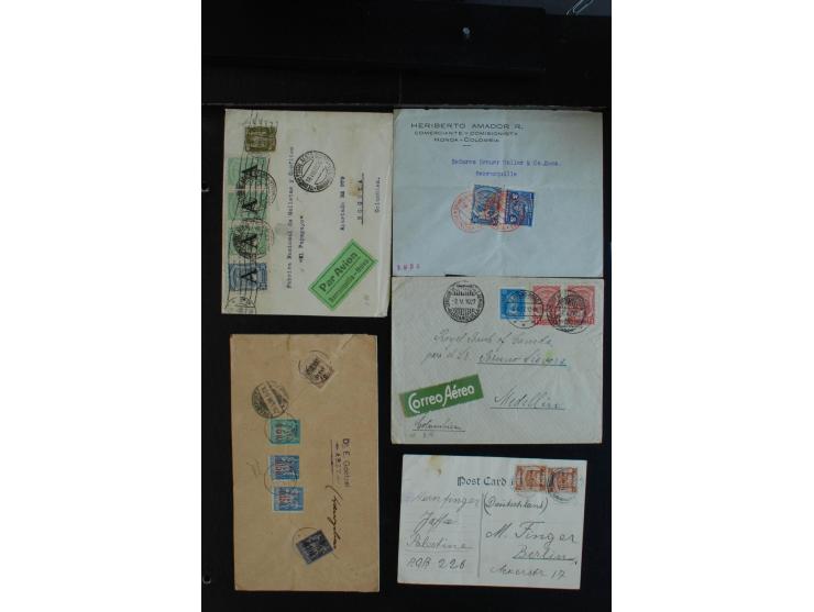 1870/1940 (ca.), interessanter Posten Briefe, Karten und Ganzsachen, dabei Reco, Luftpost, Scadta, Französische Kolonien etc.
