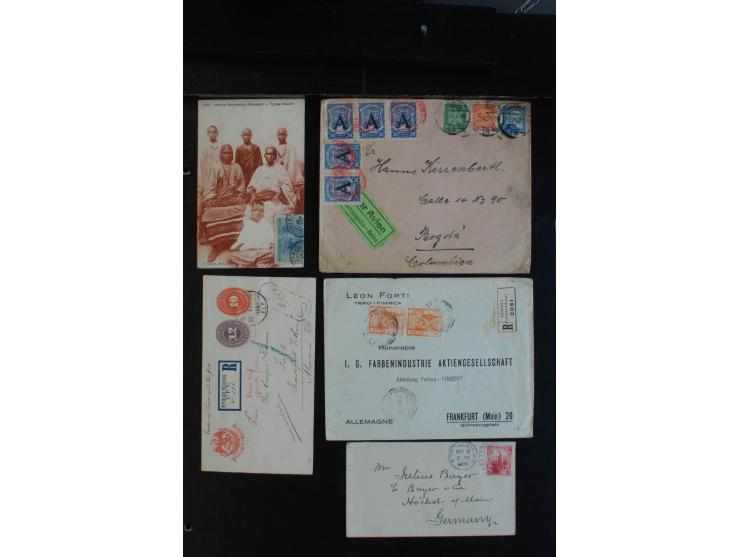 1870/1940 (ca.), interessanter Posten Briefe, Karten und Ganzsachen, dabei Reco, Luftpost, Scadta, Französische Kolonien etc.