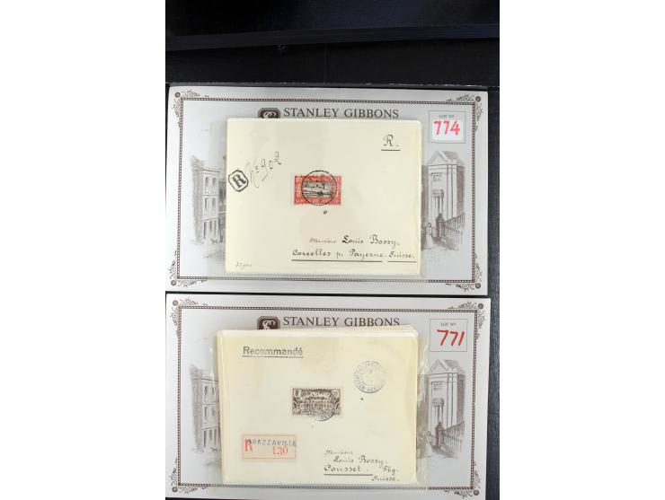 1880/1935 (ca.), kleine Partie auf alten Auktionskarten, dabei Saudi-Arabien Mi. 24-34, R-Briefe Franz. Kolonien, etc.