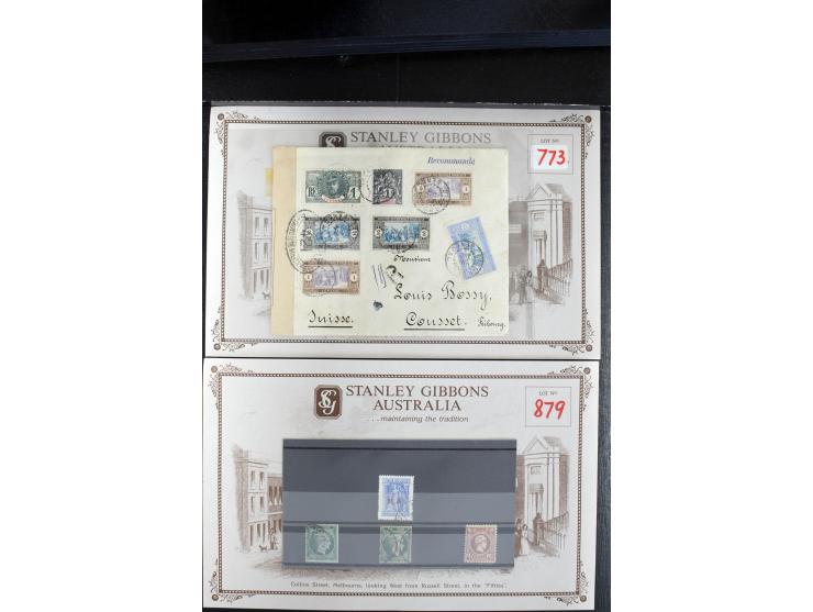 1880/1935 (ca.), kleine Partie auf alten Auktionskarten, dabei Saudi-Arabien Mi. 24-34, R-Briefe Franz. Kolonien, etc.