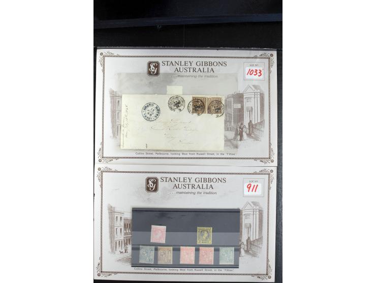 1880/1935 (ca.), kleine Partie auf alten Auktionskarten, dabei Saudi-Arabien Mi. 24-34, R-Briefe Franz. Kolonien, etc.