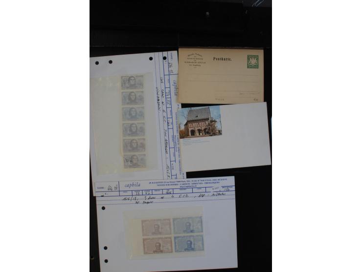 1900/71, Partie Motiv-Marken und Belge mit u.a.Privatganzsachen, Frankreich mit ungezähnten Probedrucken in Einheiten und div
