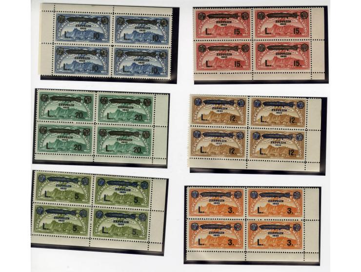 1930/33, interessante Partie nur Zeppelin-Ausgaben, dabei Deutsches Reich Mi.-Nr. 438-39 in postfrischen waagerechten Paaren,