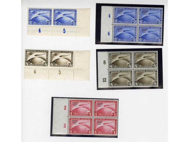 1930/33, interessante Partie nur Zeppelin-Ausgaben, dabei Deutsches Reich Mi.-Nr. 438-39 in postfrischen waagerechten Paaren,