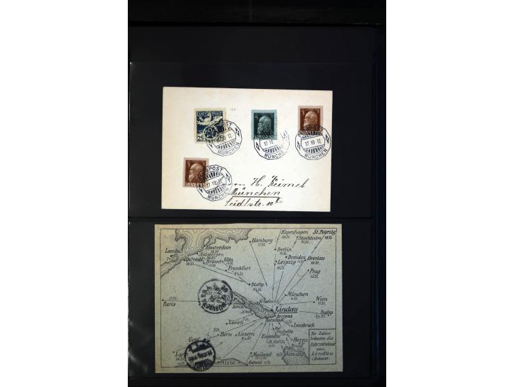1912/48, Sammlung mit über Briefen und Karten ab Rhein/Main mit vielen besseren Frankaturen und Flügen, Katapultpost (u.a. Br