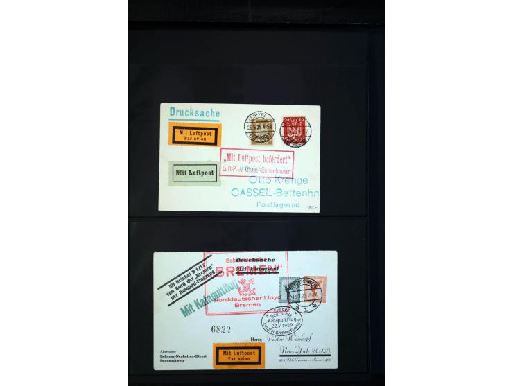 1912/48, Sammlung mit über Briefen und Karten ab Rhein/Main mit vielen besseren Frankaturen und Flügen, Katapultpost (u.a. Br