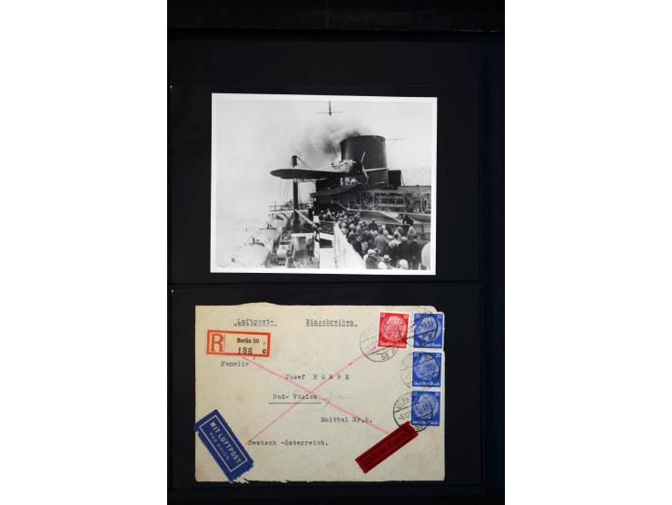 1912/48, Sammlung mit über Briefen und Karten ab Rhein/Main mit vielen besseren Frankaturen und Flügen, Katapultpost (u.a. Br