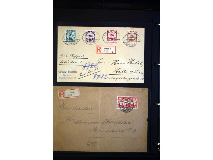 1912/48, Sammlung mit über Briefen und Karten ab Rhein/Main mit vielen besseren Frankaturen und Flügen, Katapultpost (u.a. Br