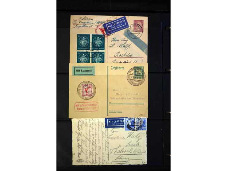 1912/48, Sammlung mit über Briefen und Karten ab Rhein/Main mit vielen besseren Frankaturen und Flügen, Katapultpost (u.a. Br