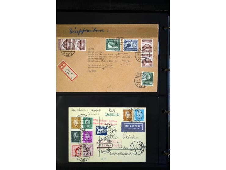 1912/48, Sammlung mit über Briefen und Karten ab Rhein/Main mit vielen besseren Frankaturen und Flügen, Katapultpost (u.a. Br