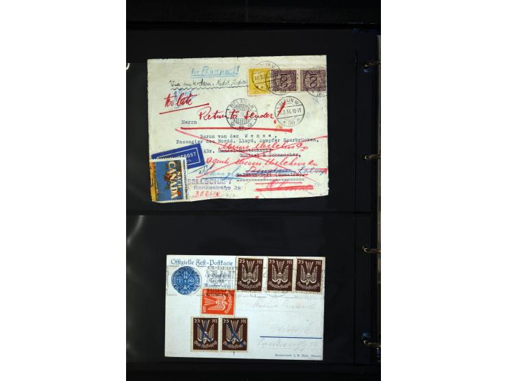1912/48, Sammlung mit über Briefen und Karten ab Rhein/Main mit vielen besseren Frankaturen und Flügen, Katapultpost (u.a. Br