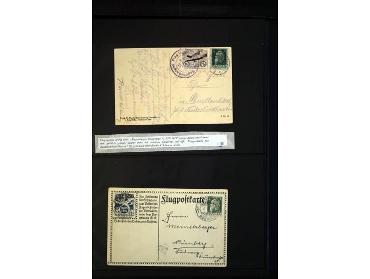 1912/48, Sammlung mit über Briefen und Karten ab Rhein/Main mit vielen besseren Frankaturen und Flügen, Katapultpost (u.a. Br