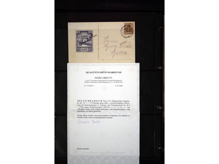 1912/48, Sammlung mit über Briefen und Karten ab Rhein/Main mit vielen besseren Frankaturen und Flügen, Katapultpost (u.a. Br
