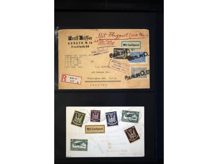 1912/48, Sammlung mit über Briefen und Karten ab Rhein/Main mit vielen besseren Frankaturen und Flügen, Katapultpost (u.a. Br