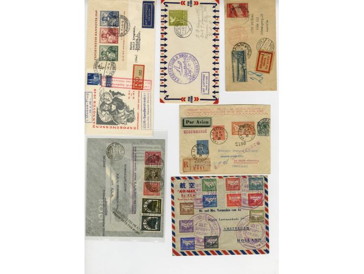 1929/49, Partie mit 6 Briefen, dabei u.a. zwei Luftpostbriefe aus Rodi 1932/1936, Bizone Block 1 auf R-Luftpostbrief und R-Br