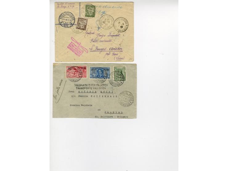 1929/49, Partie mit 6 Briefen, dabei u.a. zwei Luftpostbriefe aus Rodi 1932/1936, Bizone Block 1 auf R-Luftpostbrief und R-Br