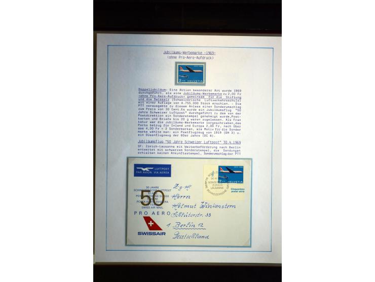 1938/1988, Ausstellungs-Sammlung "Die Schweizer Stiftung Pro Aero" mit ca. 90 Flugpost-Briefen und den entsprechenden losen S