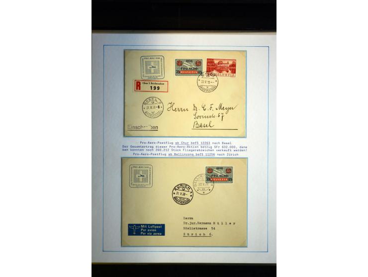 1938/1988, Ausstellungs-Sammlung "Die Schweizer Stiftung Pro Aero" mit ca. 90 Flugpost-Briefen und den entsprechenden losen S