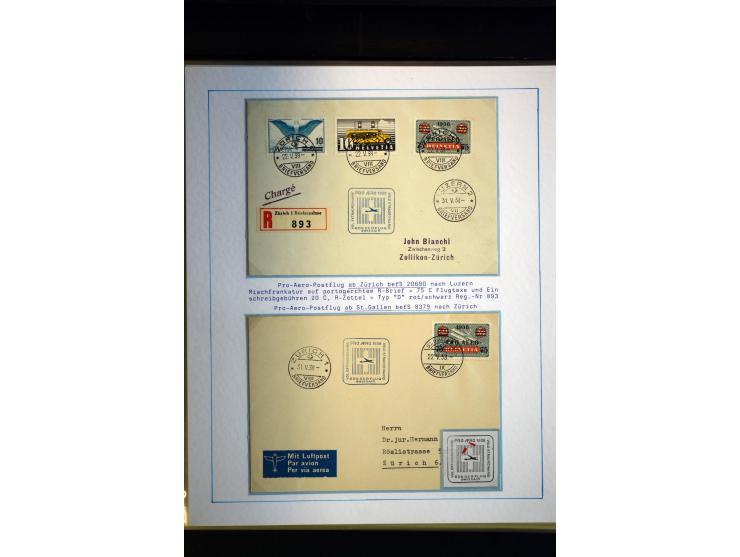 1938/1988, Ausstellungs-Sammlung "Die Schweizer Stiftung Pro Aero" mit ca. 90 Flugpost-Briefen und den entsprechenden losen S
