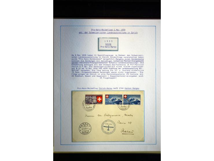1938/1988, Ausstellungs-Sammlung "Die Schweizer Stiftung Pro Aero" mit ca. 90 Flugpost-Briefen und den entsprechenden losen S