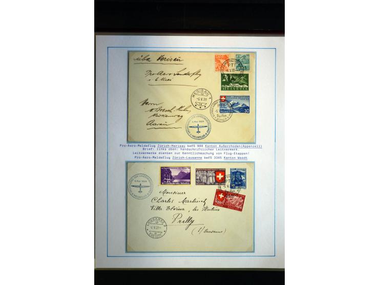 1938/1988, Ausstellungs-Sammlung "Die Schweizer Stiftung Pro Aero" mit ca. 90 Flugpost-Briefen und den entsprechenden losen S