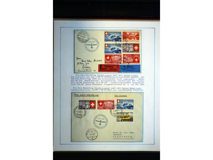 1938/1988, Ausstellungs-Sammlung "Die Schweizer Stiftung Pro Aero" mit ca. 90 Flugpost-Briefen und den entsprechenden losen S