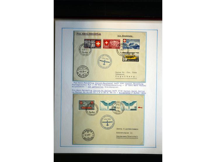 1938/1988, Ausstellungs-Sammlung "Die Schweizer Stiftung Pro Aero" mit ca. 90 Flugpost-Briefen und den entsprechenden losen S