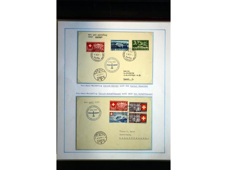1938/1988, Ausstellungs-Sammlung "Die Schweizer Stiftung Pro Aero" mit ca. 90 Flugpost-Briefen und den entsprechenden losen S