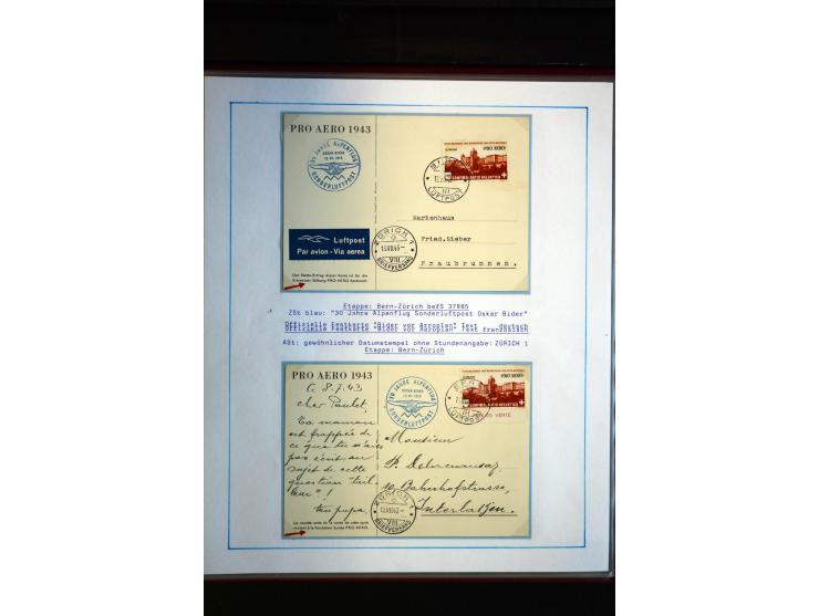 1938/1988, Ausstellungs-Sammlung "Die Schweizer Stiftung Pro Aero" mit ca. 90 Flugpost-Briefen und den entsprechenden losen S