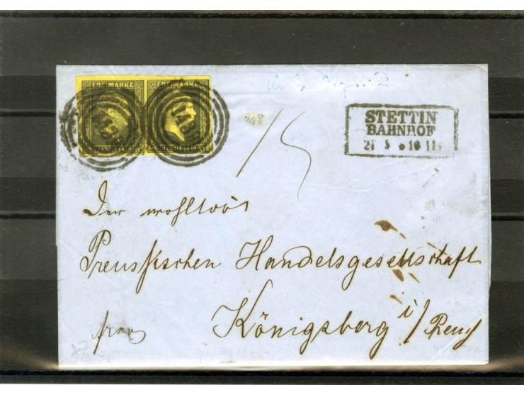 1850, 1. Ausgabe, sehr schöne kleine Partie: Mi.-Nr. 1 im 3er-Streifen mit Federzugentwertung sowie waagerechter 4er-Streifen