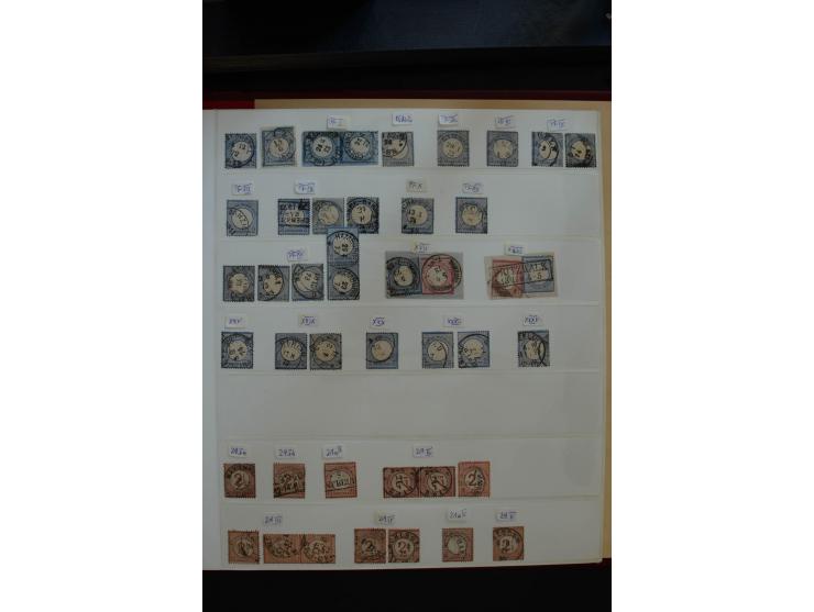 1872/75, Große Brustschilde-Plattenfehlersammlung in 2 Bänden, mit ca. 300 Einzelmarken, 66 Briefstücken und 37 Briefen, alle