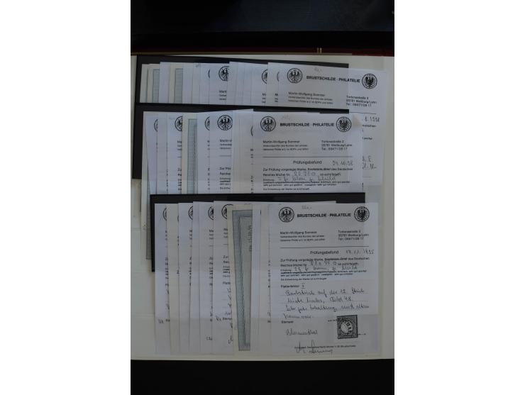 1872/75, Große Brustschilde-Plattenfehlersammlung in 2 Bänden, mit ca. 300 Einzelmarken, 66 Briefstücken und 37 Briefen, alle