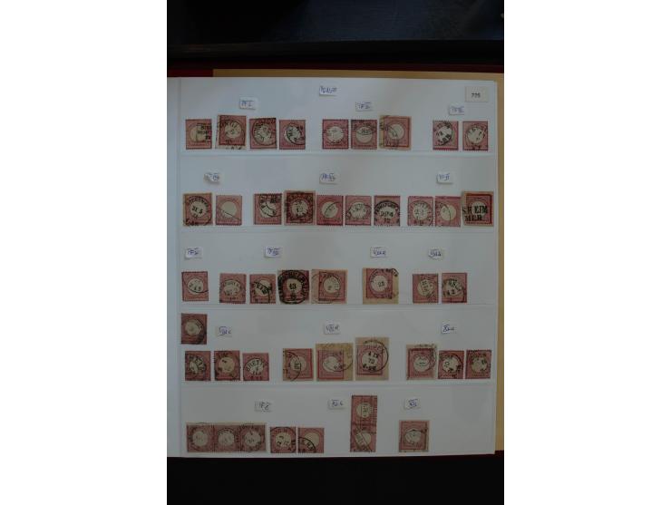 1872/75, Große Brustschilde-Plattenfehlersammlung in 2 Bänden, mit ca. 300 Einzelmarken, 66 Briefstücken und 37 Briefen, alle