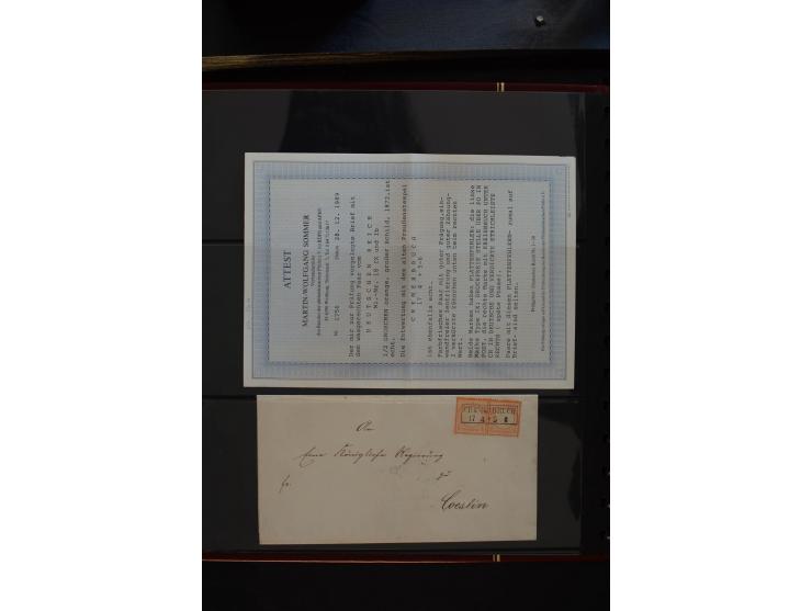 1872/75, Große Brustschilde-Plattenfehlersammlung in 2 Bänden, mit ca. 300 Einzelmarken, 66 Briefstücken und 37 Briefen, alle