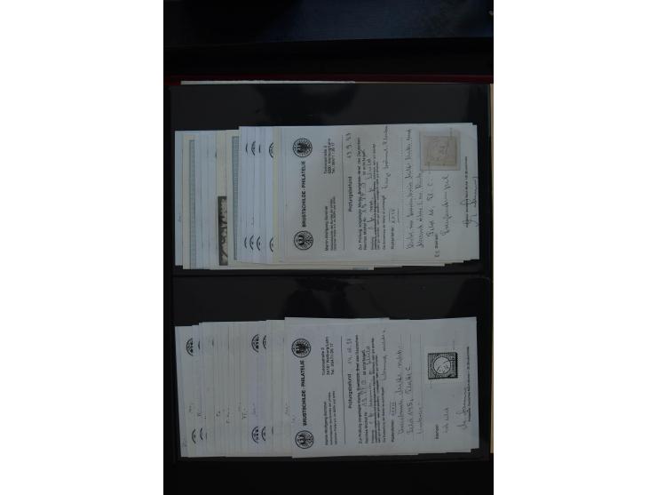 1872/75, Große Brustschilde-Plattenfehlersammlung in 2 Bänden, mit ca. 300 Einzelmarken, 66 Briefstücken und 37 Briefen, alle