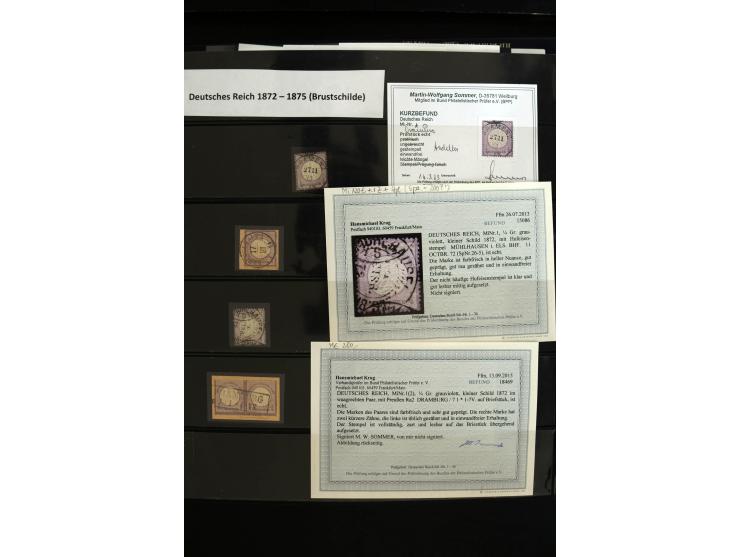1872/75, in den Hauptnummern weit überkomplette gestempelte Sammlung mit vielen schönen Briefstücken sowie über 40 Briefen un