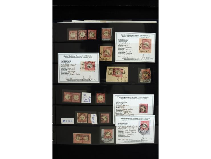 1872/75, in den Hauptnummern weit überkomplette gestempelte Sammlung mit vielen schönen Briefstücken sowie über 40 Briefen un