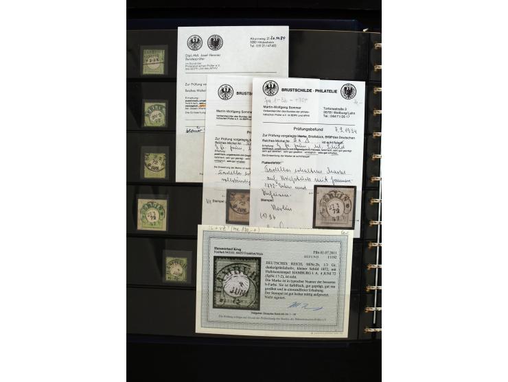 1872/75, in den Hauptnummern weit überkomplette gestempelte Sammlung mit vielen schönen Briefstücken sowie über 40 Briefen un