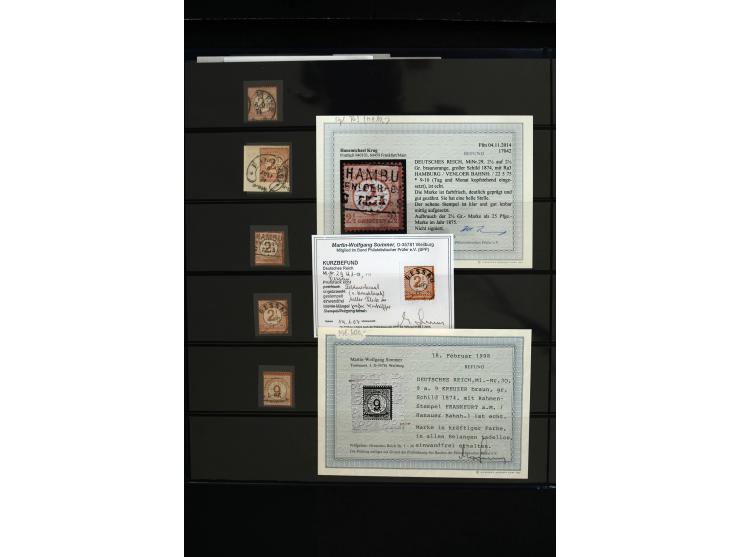 1872/75, in den Hauptnummern weit überkomplette gestempelte Sammlung mit vielen schönen Briefstücken sowie über 40 Briefen un