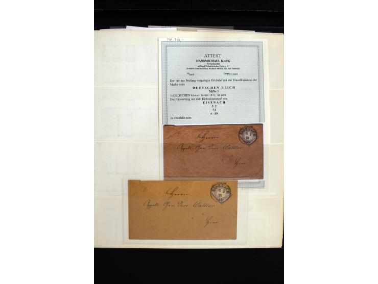 1872/75, in den Hauptnummern weit überkomplette gestempelte Sammlung mit vielen schönen Briefstücken sowie über 40 Briefen un