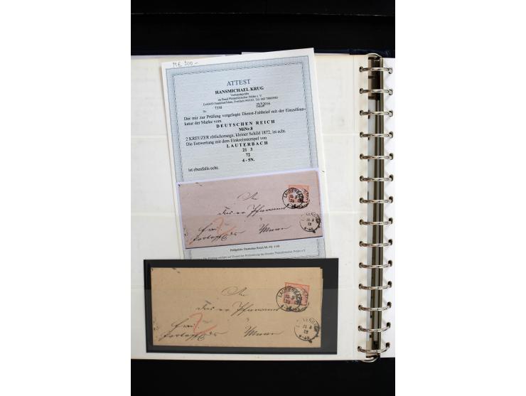1872/75, in den Hauptnummern weit überkomplette gestempelte Sammlung mit vielen schönen Briefstücken sowie über 40 Briefen un