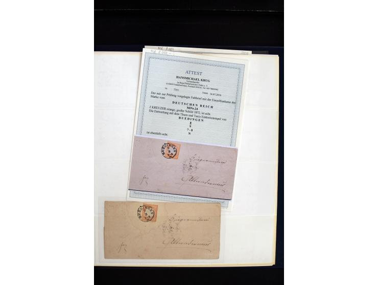 1872/75, in den Hauptnummern weit überkomplette gestempelte Sammlung mit vielen schönen Briefstücken sowie über 40 Briefen un