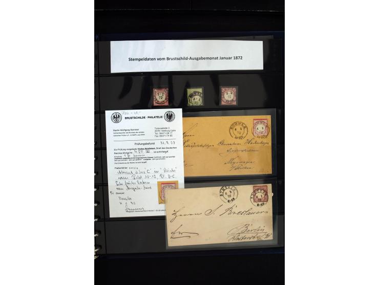 1872/75, in den Hauptnummern weit überkomplette gestempelte Sammlung mit vielen schönen Briefstücken sowie über 40 Briefen un