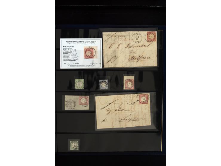 1872/75, in den Hauptnummern weit überkomplette gestempelte Sammlung mit vielen schönen Briefstücken sowie über 40 Briefen un