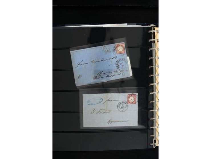 1872/75, in den Hauptnummern weit überkomplette gestempelte Sammlung mit vielen schönen Briefstücken sowie über 40 Briefen un