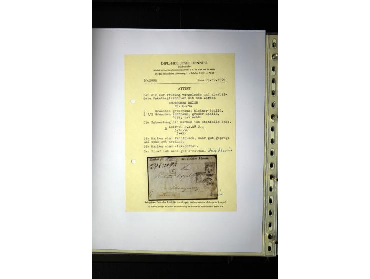 1872/75, Brustschilde-Sammlung mit 17 Briefen/Karten und 23 Einzelmarken/Briefstücken sowie zwei Paaren, dabei 17b als Einzel